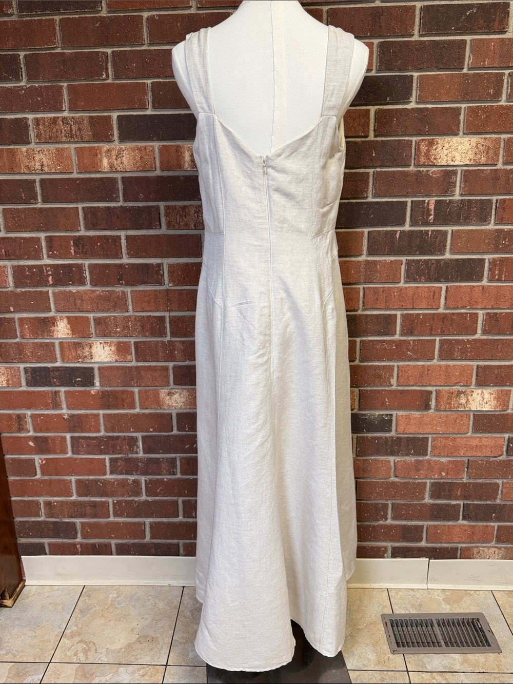 Loft Beige Linen Blend Sleeveless A-Line Dress Size 14 - Picture 4 of 11